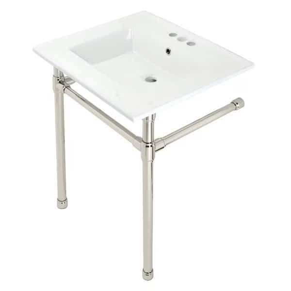KVPB25227W46 Dreyfuss 25" Console Sink W/SS Leg (4", 3 Hole), Wht/Nickel