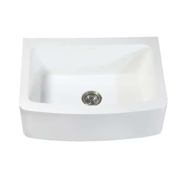 GKFA30229 Solid Surface 30" x 22" Farmhouse Sgl Bowl Kitchen Sink, Wht
