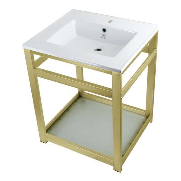 VWP2522B7 25-Inch Ceramic Console Sink (1-Hole), White/Brushed Brass
