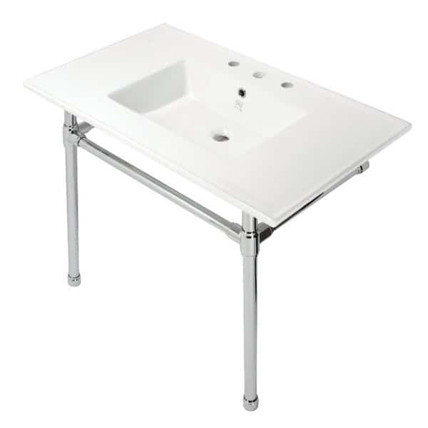 KVPB37227W81 37-Inch Console Sink with Stainless Steel Legs (8-Inch, 3 Hole), White/Polished Chrome