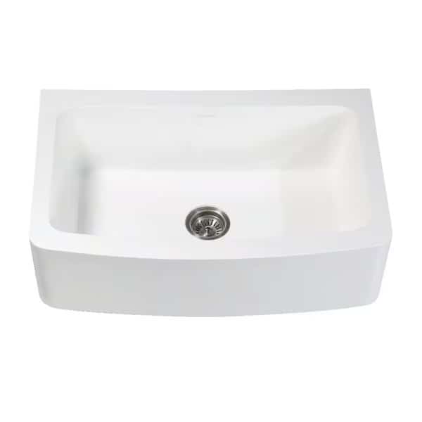 GKFA33229 Solid Surface 33" x 22" Farmhouse Sgl Bowl Kitchen Sink, Wht