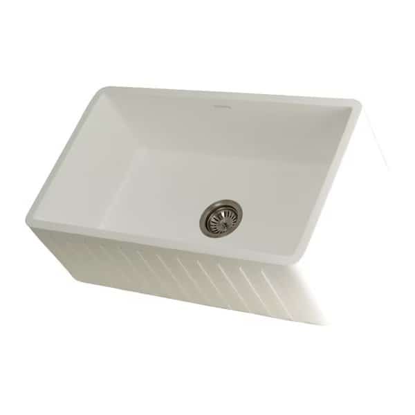 Solid Surface Stone Apron Front Farmhouse Sgl Bowl Kitchen Sink, White