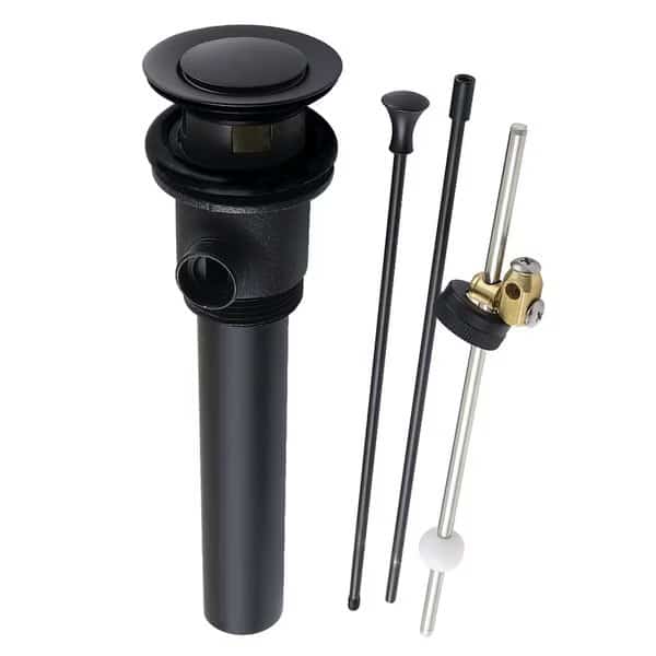 Brass PopUp Drain with Overflow and Extra Long PopUp rod, 22 Gauge, Matte Black