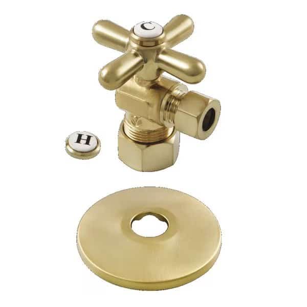 CC53307XK 5/8-Inch X 3/8-Inch OD Comp Quarter-Turn Angle Stop Valve with Flange, Brushed Brass