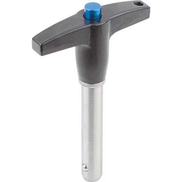 Ball lock pins with T-grip, self-locking