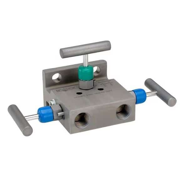 3 Valve Manifold, Soft Seat, Flange x Flange, 316 SS, 0.187" Orifice