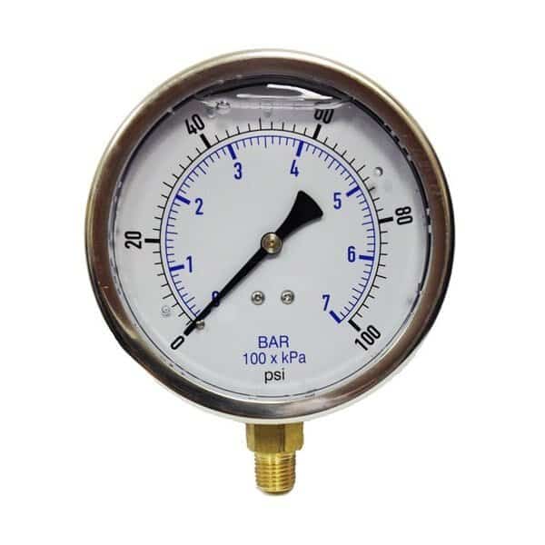 4 DIAL, LOWER MOUNT, 14 NPT, SS CASE, BRASS INTERNALS, LIQUID FILLED, 0160 PSIBAR