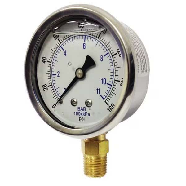 2 12 DIAL, LOWER MOUNT, 14 NPT, SS CASE, BRASS INTERNALS, LIQUID FILLED, 030 PSIBAR