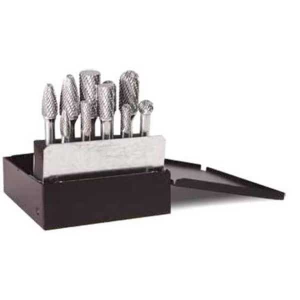 10 Piece Carbide Bur Set on 1/4 Inch Shank in a Metal Case