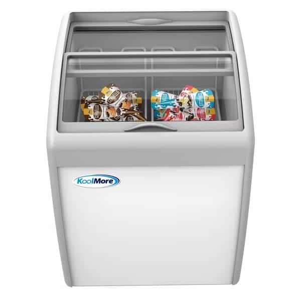 Commercial Ice Cream Freezer Display Case, Glass Top Chest Freezer with 2 Storage Baskets and Clear