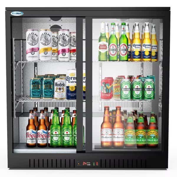 Two Door Back Bar Cooler Counter Height Beverage Refrigerator, Mini Drink Fridge For Home Bar