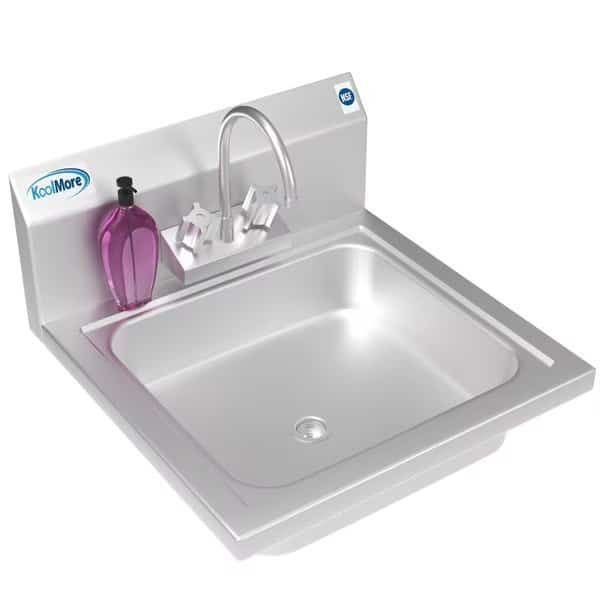 NSF Stainless Steel Commercial Hand Sink with Goosneck Faucet 17" x 15" -Wall Mount Hand Wash Sink