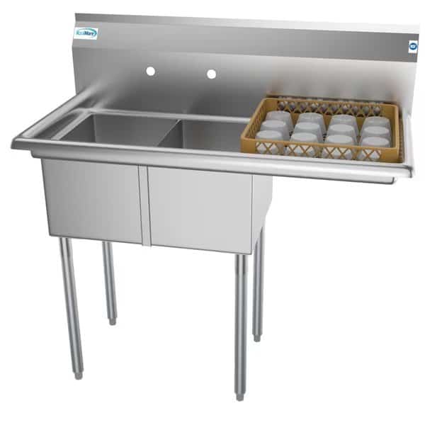 2 Compartment Stainless Steel NSF Commercial Kitchen Prep & Utility Sink with Drainboard