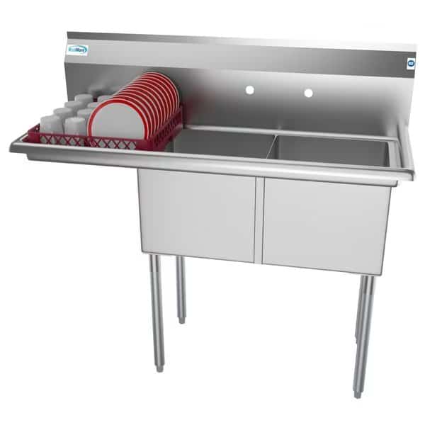 2 Compartment Stainless Steel NSF Commercial Kitchen Prep & Utility Sink with 2 Drainboards