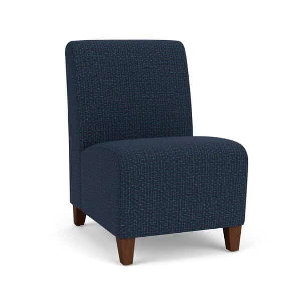 Siena Lounge Reception Armless Guest Chair, Walnut, RF Blueberry Upholstery