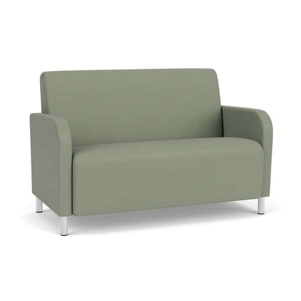 Siena Lounge Reception Loveseat, Brushed Steel, OH Eucalyptus Upholstery