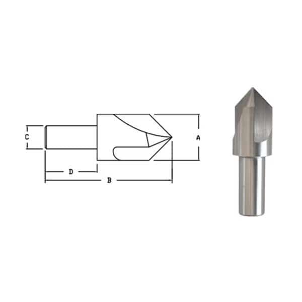3/8 X 100 Deg HSS Rh 3Fl Center Reamer 3/8 Shank X 1-9/16 Oal