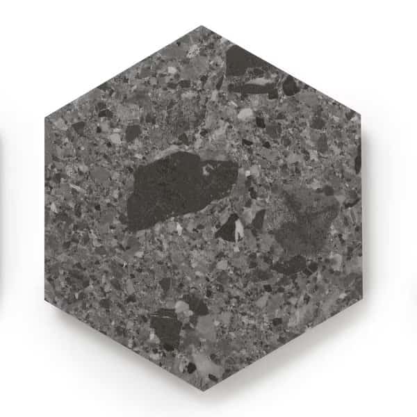 LUCIDA SURFACES, MosaiCore Charcoal Quartz Hexagon 8.8 in. x10.375 in. 3mm 28MIL Glue Down Luxury Vinyl Tiles , 25PK