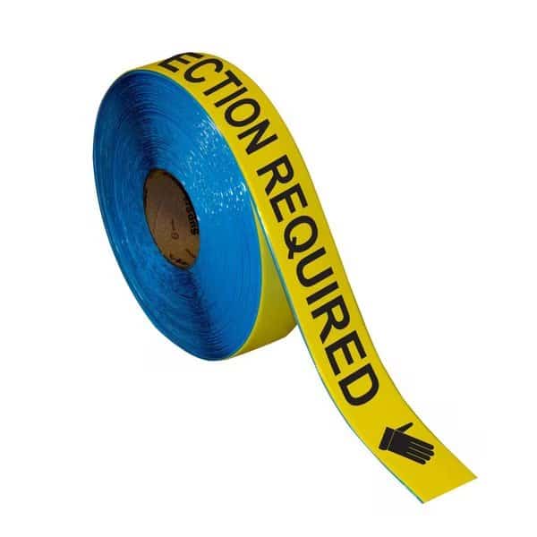 Floor Marking Message Tape, 2in x 100Ft , HAND PROTECTION REQUIRED