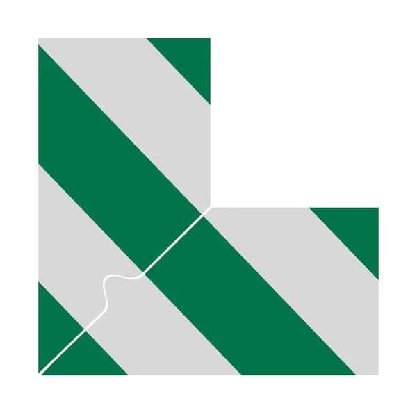 Floor Marking Corners, L Marker, 4in, Green/White Hazard Stripe