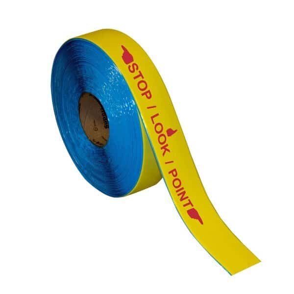 Floor Marking Message Tape, 2in x 100Ft , STOP LOOK POINT HANDS