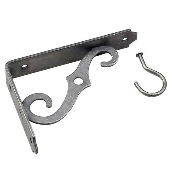 5 in Outdoor Ornamental Planter Hanger and Shelf Support Bracket with Swivel Hook, Pewter