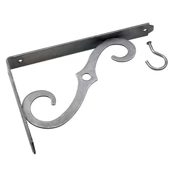 8 in Outdoor Ornamental Planter Hanger and Shelf Support Bracket with Swivel Hook, Pewter