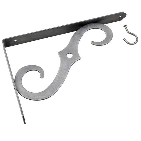 10 in Outdoor Ornamental Planter Hanger and Shelf Support Bracket with Swivel Hook, Pewter