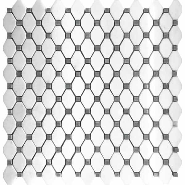 White Rhombus And Dot 4.51 sq.ft 11.6 in. x11.2 in. Marble Mosaic Tile, 5PK