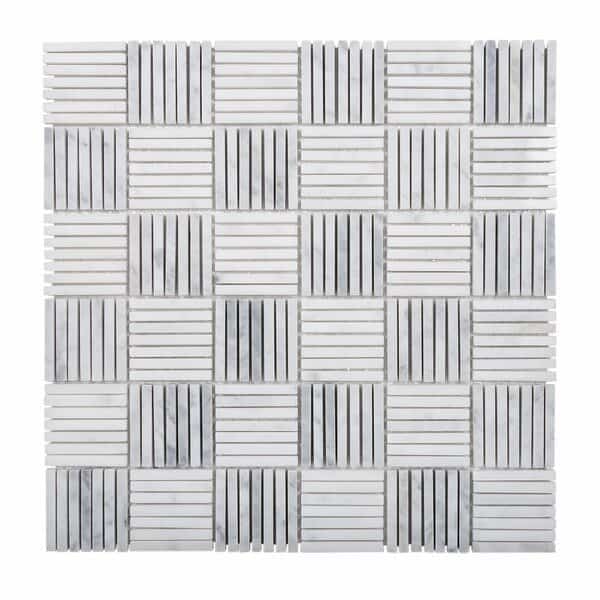 Sample of White Matchsticks 12"x12" Carrara Marble Mosaic Tile