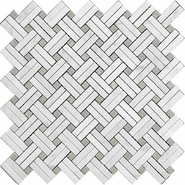 Dots & Lines Bskt Weave 4.47sq.ft 11.2 in. X11.5 in. Carrara Wht Mosaic Tile, 5PK