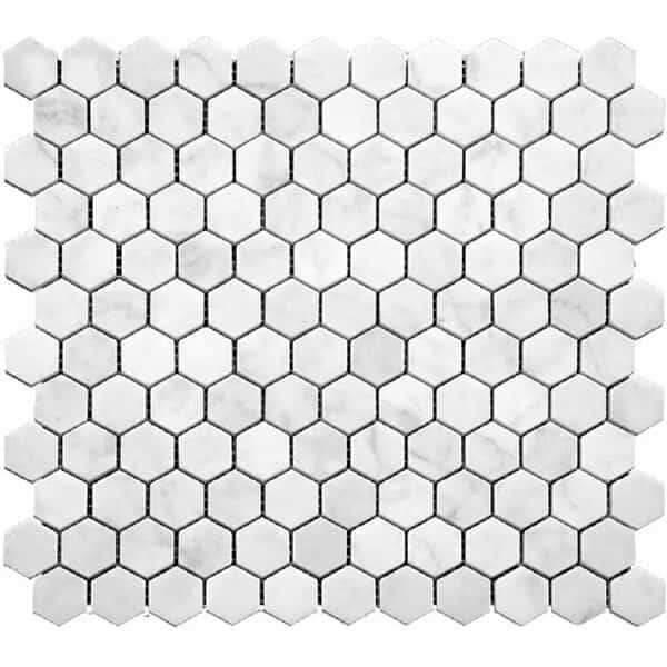 1 in. Honed Carrara Hexagon 4.55 sq.ft 11.2 in. x11.7 in. Marble Mosaic Tile, 5PK