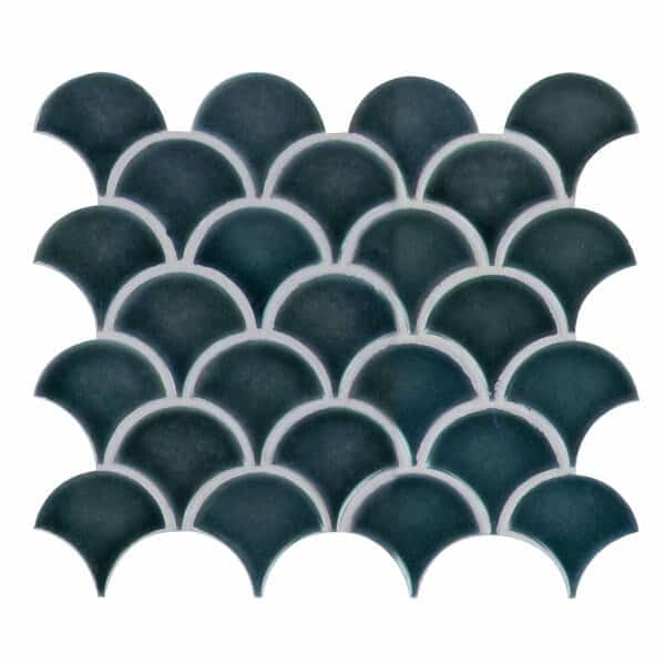 Azul Scallop Glossy 13.11 In. X 9.96 In. X 8Mm Glazed Porcelain Mesh-Mounted Mosaic Tile, 10PK