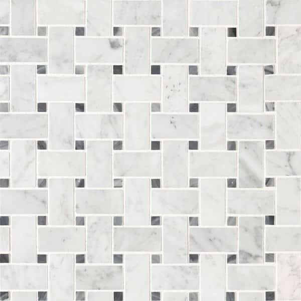 Carrara White Basketweave SAMPLE Honed Marble Mesh-Mounted Mosaic Tile