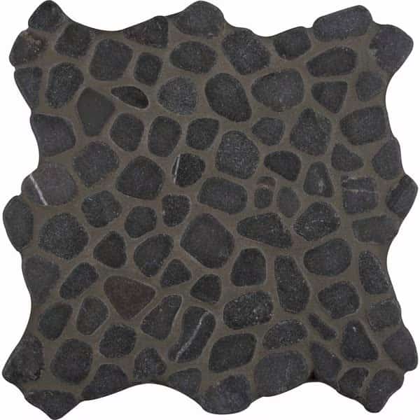 Black Pebbles 11.42 In. X 11.42 In.Tumbled Marble Mesh-Mounted Mosaic Tile, 10PK