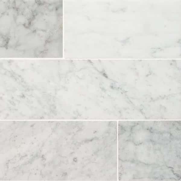 Carrara White 4" X 12" Honed Marble Floor And Wall Marble Tile, 15PK