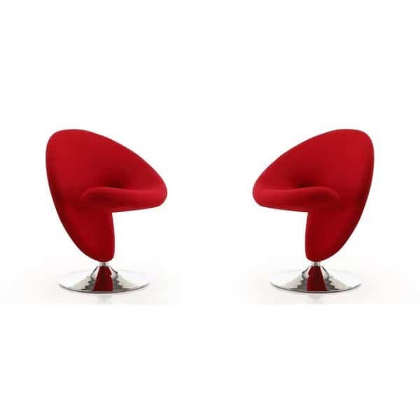 Curl Swivel Accent Chair in Red and Polished Chrome, PK2