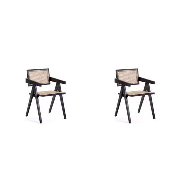 Hamlet Dining Arm Chair in Black and Natural Cane, Set of 2