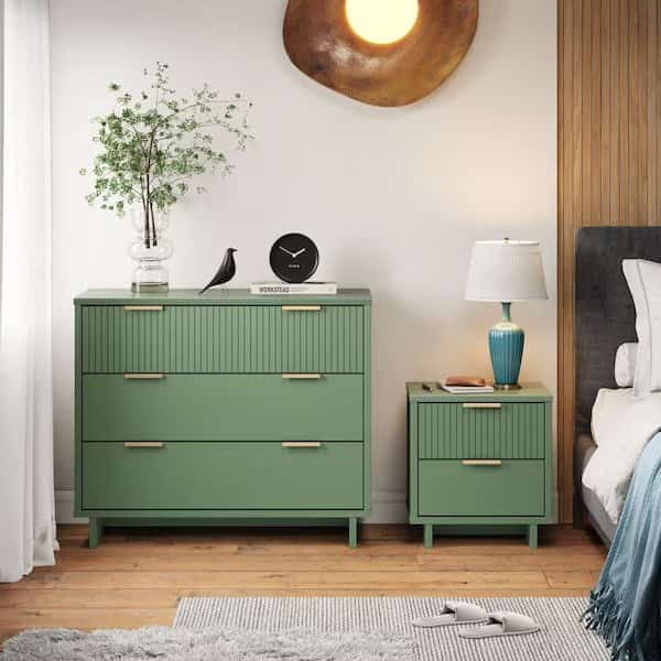 Granville Sage Green 3-Drawer Dresser and 2-Drawer Nightstand, Set of 2