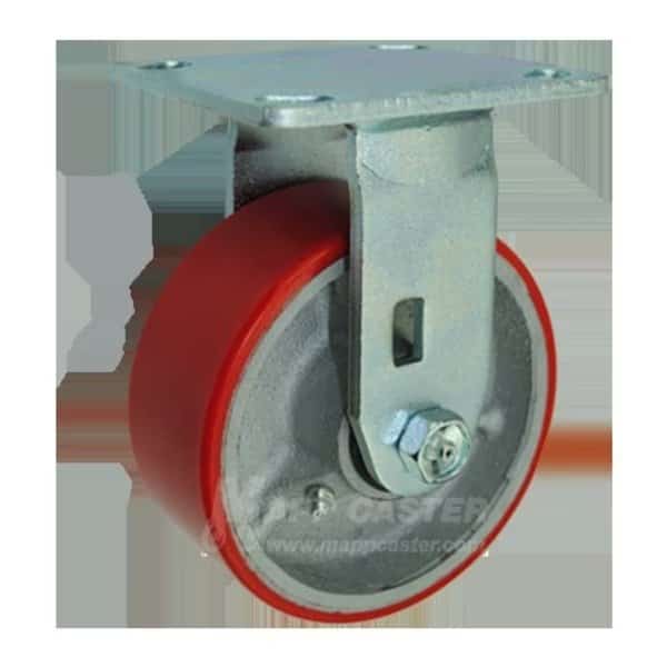 5"X2" Red Polyurethane on Iron Wheel Rigid Caster - 1,100 Lbs Cap