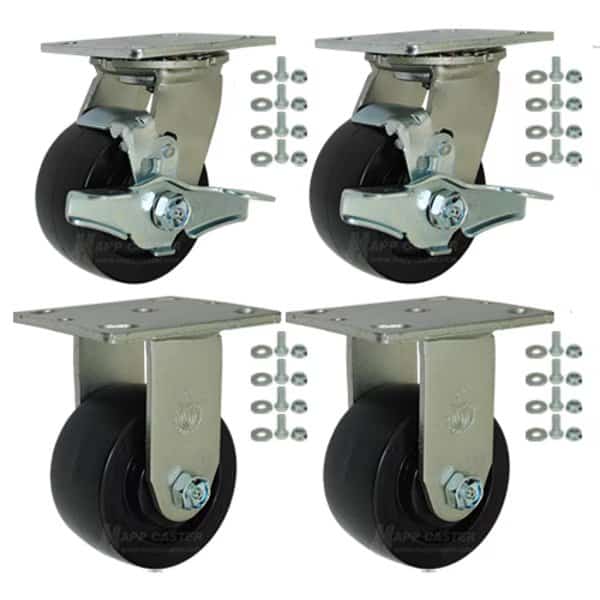 Tool Box and Job Box Casters, 4" Polyolefin Wheel Casters, 2000# Cap.