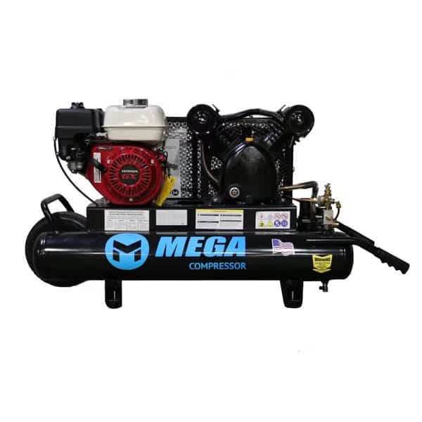 Mega Power Air Compressor, Honda GX160, 10 gal Wheeled 13.8 CFM at 90 PSI