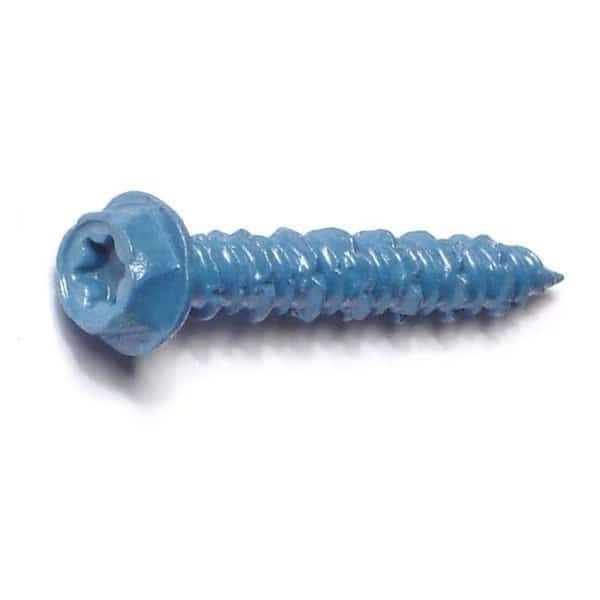 Masonry Screw, 3/16" Dia., Hex, 1 1/4 in L, Steel Blue Ruspert, 100 PK