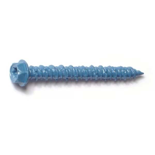 Masonry Screw, 3/16" Dia., Hex, 1-3/4" L, Steel Blue Ruspert, 100 PK