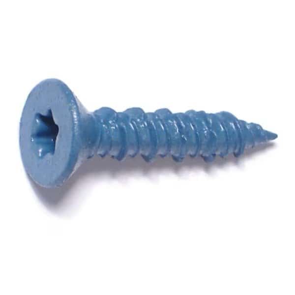 Masonry Screw, 1/4" Dia., Flat, 1 1/4 in L, Steel Blue Ruspert, 100 PK
