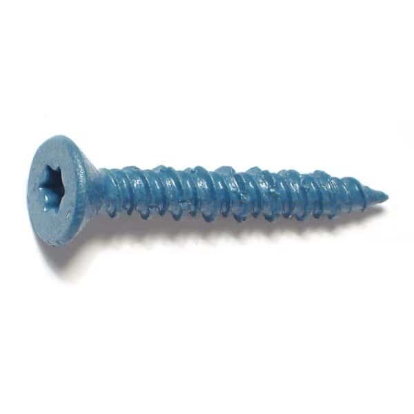 Masonry Screw, 1/4" Dia., Flat, 1 3/4 in L, Steel Blue Ruspert, 100 PK