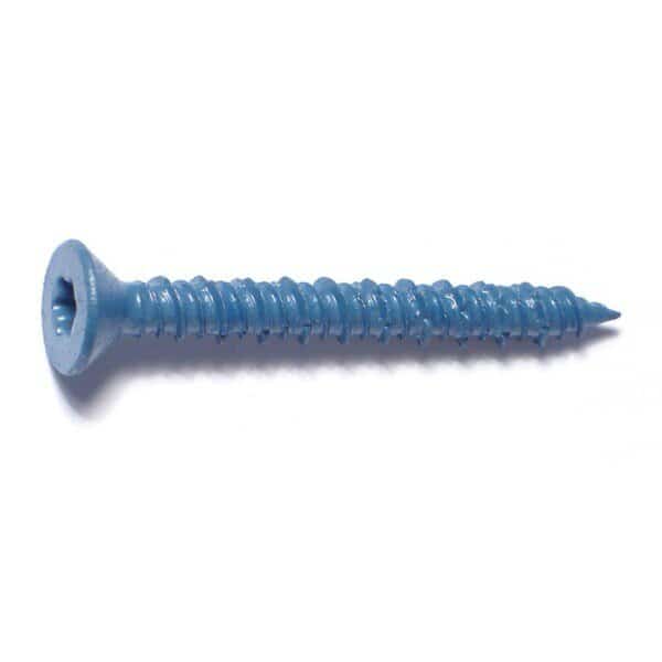 Masonry Screw, 1/4" Dia., Flat, 2 1/4 in L, Steel Blue Ruspert, 100 PK