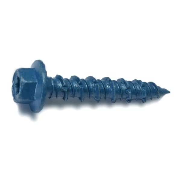 Masonry Screw, 5/16" Dia., Hex, 1 3/4 in L, Steel Blue Ruspert, 50 PK
