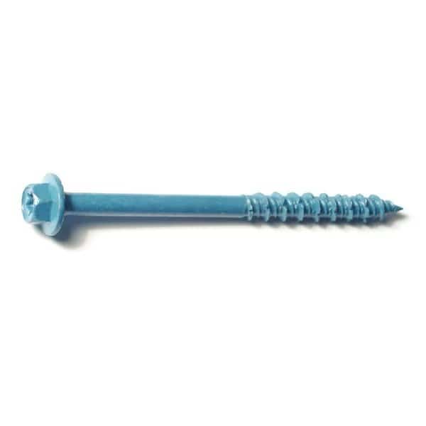 Masonry Screw, 5/16" Dia., Hex, 4 in L, Steel Blue Ruspert, 50 PK