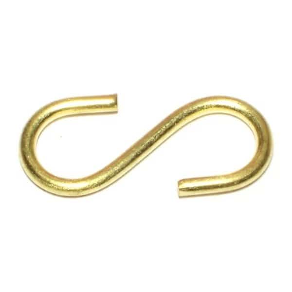 9/64" x 1/2" x 1-5/8" Brass Open S Hooks 15PK